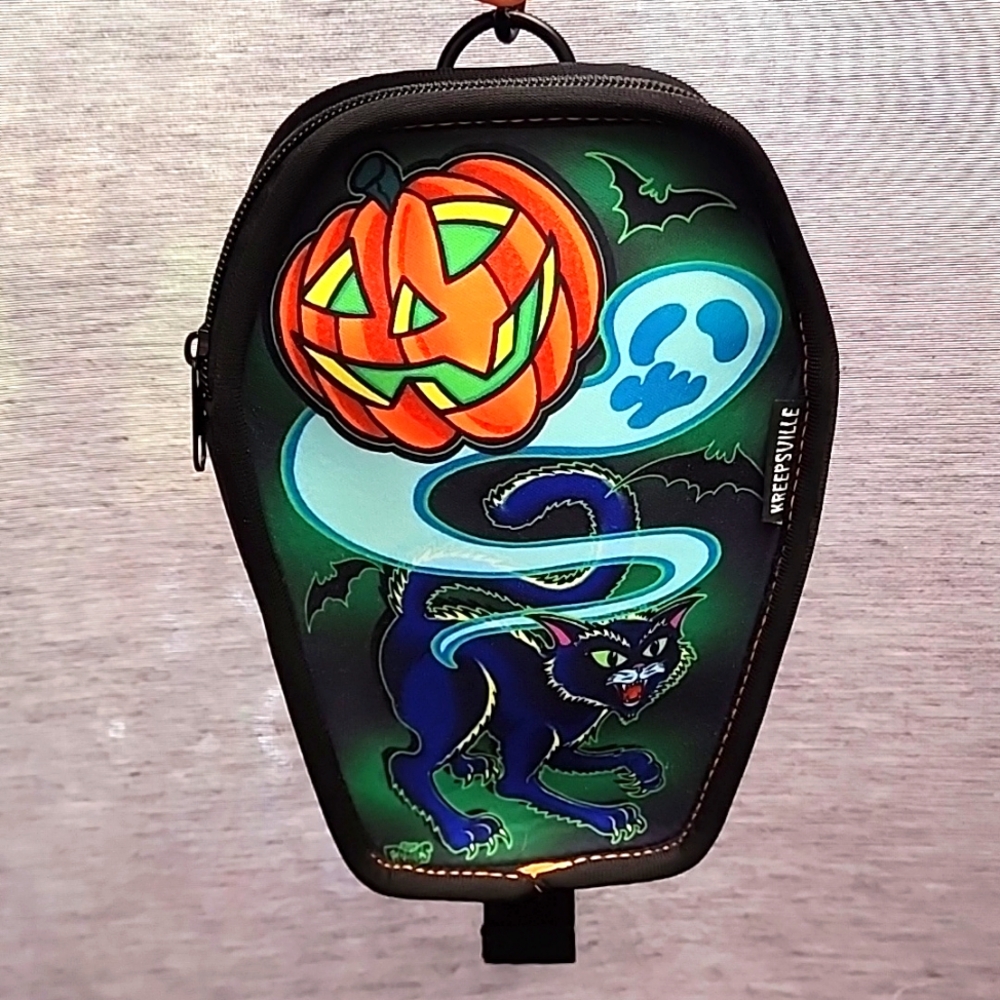 Kreepsville Coffin Black Cat Pumpkin Halloween Mini Bag NWOT